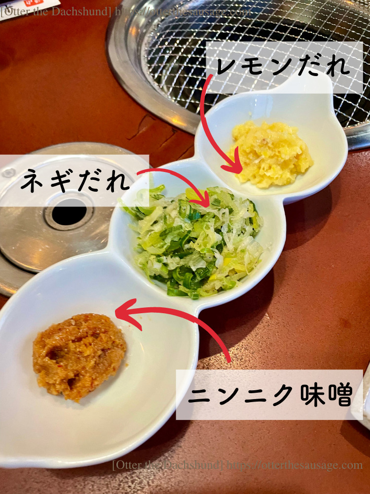 photo_犬と旅行_犬連れ旅行_karuizawa_yakiniku bbq_koshuen_dog friendly restaurant_軽井沢_焼肉_犬と外食_店内で食事ができる_光州苑本店_オリジナルたれ_レモンだれ_ネギだれ＿ニンニク味噌