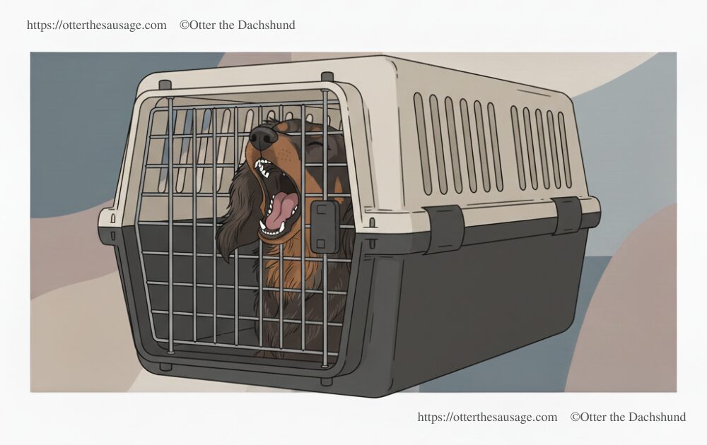 barking dachshund_pet crate